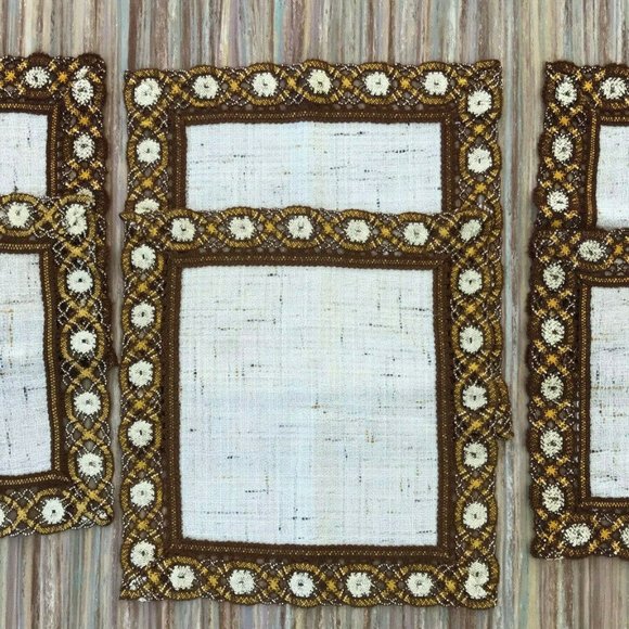 Square Woven Table Placemats with Brown & Gold Trim Vintage 60s Hand Made - Picture 1 of 6